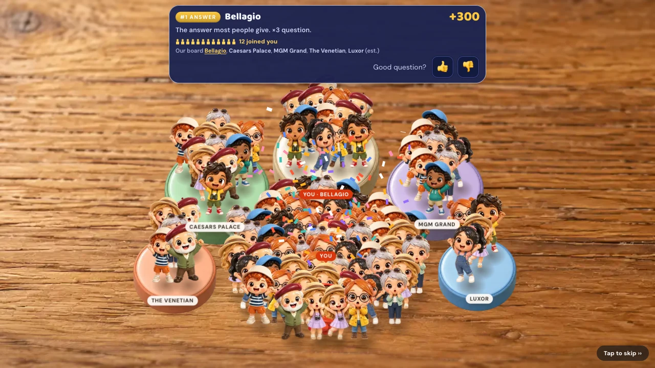 Noillirk awarding 300 points and twelve people for a number-one answer on a triple-score question